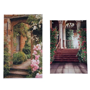 2 Шт Виниловый фотофон Beautiful Flower Palace, Водонепроницаемый Фон для фотосъемки с принтом, 5x7 футов и 3x5 футов