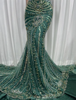 2023 Высококачественная Африканская Нигерийская Тюлевая Кружевная Ткань С Вышивкой Блестками Элегантное Французское Гипюровое Свадебное Платье Из Бисера 5 Ярдов