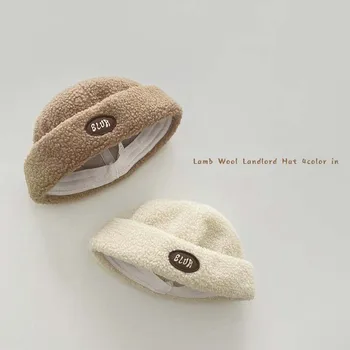 2023 Новая плюшевая детская шапка, осенне-зимняя детская шапка, Корейский детский пуловер из овечьей шерсти, шапка для мальчиков и девочек