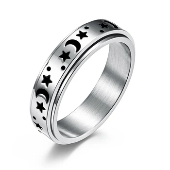 6 мм Титановая Сталь Moon Star Spinner Кольцо для Женщин Мужчин Размер 6-12 Креативное Вращающееся Кольцо 3 Цвета