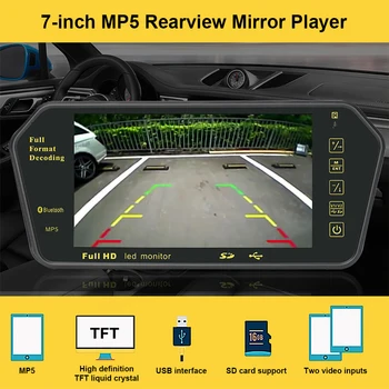 7-дюймовая резервная камера, Bluetooth-совместимый зеркальный монитор, Автоматическое воспроизведение заднего вида автомобиля, проигрыватель зеркал заднего вида, TF-карта, Управление рулевым колесом