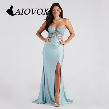 AIOVOX, плиссированное вечернее платье для выпускного вечера с V-образным вырезом, кружевные аппликации, вечернее платье 