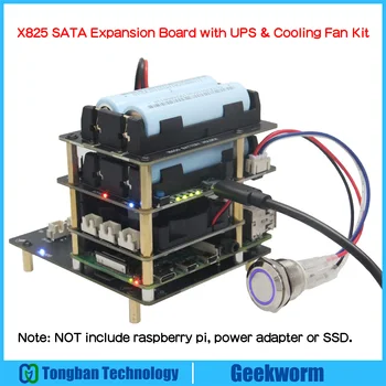 Geekworm Raspberry Pi X825 2,5-дюймовая Плата Расширения жесткого диска SATA/SSD с ИБП и Охлаждающим вентилятором для Raspberry Pi 4
