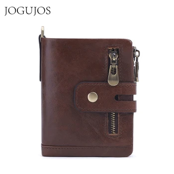 JOGUJOS, мужской кошелек из натуральной воловьей кожи, винтажный деловой кошелек с застежкой-молнией, RFID-кошельки, мужской подарочный кошелек для монет, сумка для денег