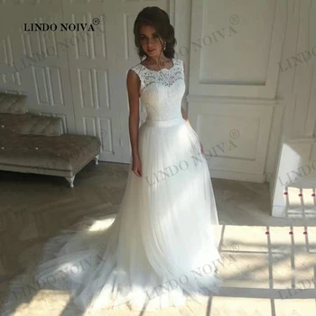 LINDO NOIVA vestidos para mujer 2023 Длинные Свадебные Платья С Кружевными Аппликациями Vestidos De Fiesta Вечернее Простое Свадебное Платье На шнуровке