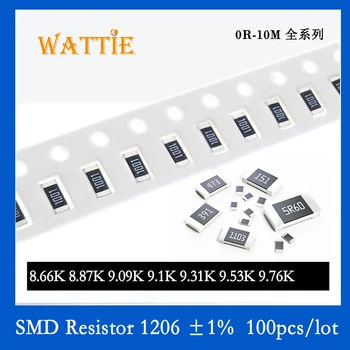 SMD резистор 1206 1% 8.66K 8.87K 9.09K 9.1K 9.31K 9.53K 9.76K 100 шт./лот микросхемные резисторы 1/4 Вт 3.2 мм * 1.6 мм