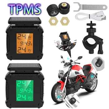 TPMS Беспроводная система контроля давления в шинах мотоцикла Солнечная Зарядка Сигнализация температуры шин Красочный дисплей