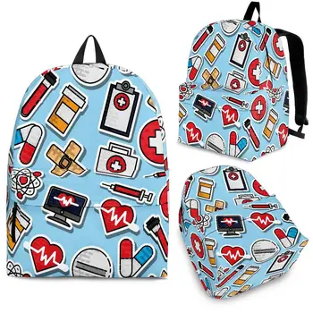 YIKELUO Светло-голубой Прочный рюкзак EMT, медицинское оборудование для ЭКГ, студенческая сумка для учебников с принтом, повседневный дорожный рюкзак на молнии