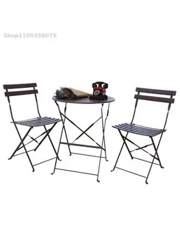 Балконный стол и стул из трех предметов, Скандинавский кованый складной уличный стол и стул, сетка, красный стол и стул для кафе