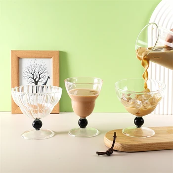 Винтажное стекло в полоску, чашка для латте из боросиликатного стекла, креативная чашка для десерта, стакан для сока
