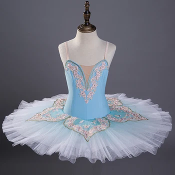 Высококачественная одежда для выступлений для девочек, 7 слоев, светло-голубые балетные танцевальные костюмы-пачки, сценические костюмы