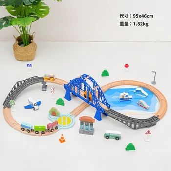 Деревянный железнодорожный путь, Городской Синий мост, набор сцен, железная дорога, Электрический Магнитный поезд, игрушка Подходит для всех брендов Wood Rail Toy Boys PD68