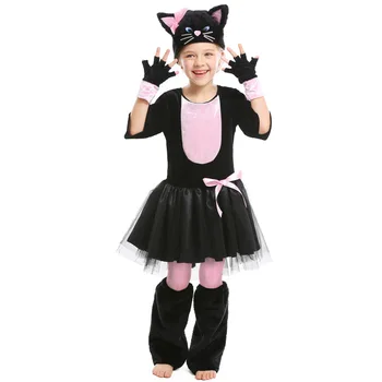 Дети девочки костюм для девочки подростка розовый черный кот платье, костюм Хэллоуин карнавал Марди Гра косплей животное косплей костюмы