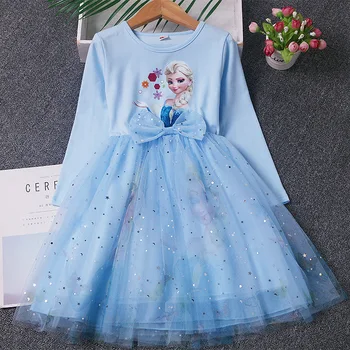 Детское платье принцессы Эльзы, весенне-осеннее платье для девочек, детское платье Эльзы Frozen в западном стиле с длинными рукавами.