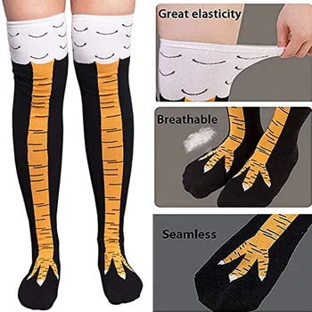 Длинные носки с куриными лапками, забавные хлопковые чулки с 3D-принтом 
