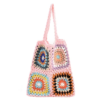 Женская вязаная Квадратная сумка в этническом стиле, плетеная сумка в стиле ретро, богемная Мягкая Открытая Красочная тканая сумка для девочек женского пола