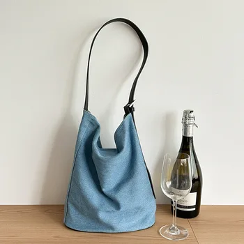 Женская сумка через плечо корейского дизайна, минималистичная и экологически чистая холщовая женская сумка-мешок с регулируемым плечевым ремнем, новинка