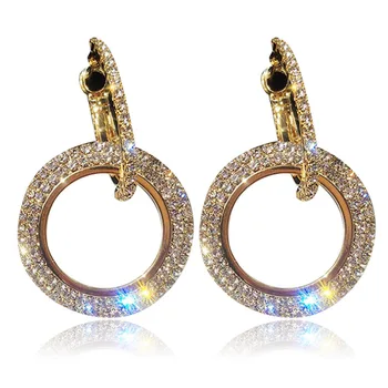 Женские серьги-кольца Bling Bling с полным кристаллом и двойным кругом, модные ювелирные изделия, элегантные благородные стильные серьги-кольца Noble