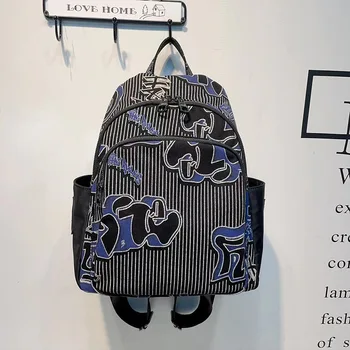 Женский джинсовый рюкзак, модный индивидуальный рюкзак с контрастным цветным принтом, повседневная дорожная студенческая школьная сумка большой емкости
