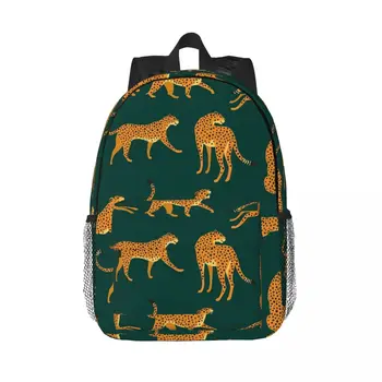 Зеленые рюкзаки с принтом гепарда, подростковая сумка для книг, повседневные школьные сумки для студентов, рюкзак для ноутбука, сумка через плечо большой емкости