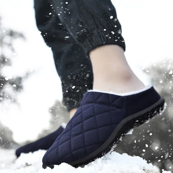 Зимние тапочки 2023, мужские уличные водонепроницаемые теплые тапочки, Женские нескользящие домашние плюшевые туфли на толстой платформе
