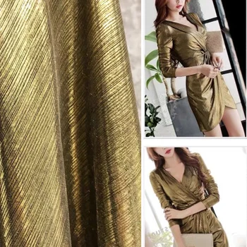 Золотая эластичная ткань горячего тиснения, ткань для платья, блестящее глянцевое платье, драпированные трикотажные ткани, ткани