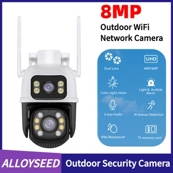 Камера видеонаблюдения 4K 8MP WiFi с двойным объективом 2.4 G Наружный Монитор Wifi Cam Инфракрасного ночного Видения IP65 Водонепроницаемая Бытовая Безопасность