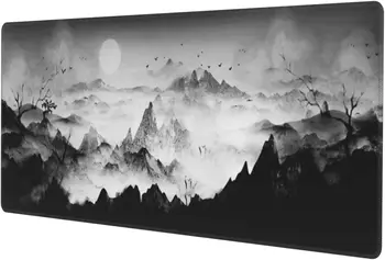 Китайская живопись Горный пейзаж восхода солнца Игровой коврик для мыши Расширенный Большой коврик для мыши с прошитыми краями Коврик для мыши 31,5 X 11,8 дюйма