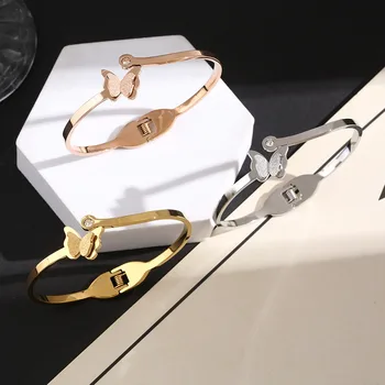 Классический браслет-бабочка из нержавеющей стали для женщин, ювелирные изделия модного бренда, Элегантные браслеты цвета: золотистый, серебристый, подарки для вечеринок
