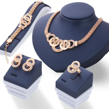 Комплект из четырех предметов, ожерелье, серьги, браслет, кольцо, ювелирные изделия, модный винтажный ювелирный набор для женщин
