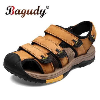 Летние мужские сандалии из дышащей натуральной кожи, Удобная обувь в римском стиле, уличные мужские пляжные сандалии