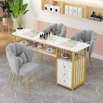 Маникюрный стол и набор стульев Салонная мебель Современный минималистичный Одинарный Двойной Маникюрный стол Профессиональный маникюрный стол D