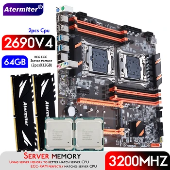 Материнская плата Atermiter Dual X99 С процессором LGA2011-3 XEON E5 2690 V4 * 2 с Комбинированным комплектом Серверной памяти 2pcsX32GB = 64GB DDR4 3200 МГц