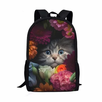Милые Кошки С цветочным узором Школьная сумка для студентов, Модный повседневный рюкзак для подростков, Сумка для книг для девочек и мальчиков, Дорожные рюкзаки