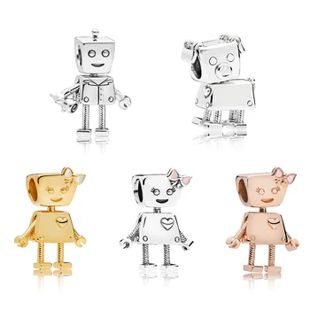 Модный Новый робот-личность из стерлингового серебра 925 пробы с большим сердцем, подходящий для популярного браслета-шарма 