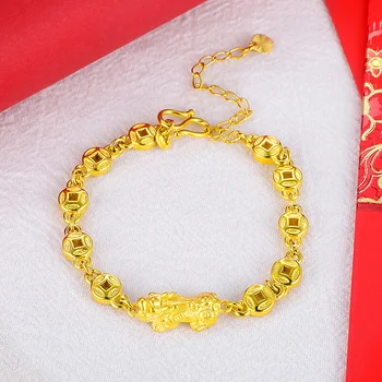 Модный Регулируемый женский маленький браслет из искусственного золота Pixiu, Вьетнамский песок, Позолоченные Медные свадебные украшения