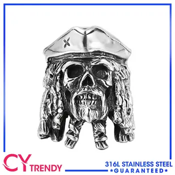 Мужские винтажные кольца Outlaw Captain Pirate Skull из нержавеющей стали, размер 7-14