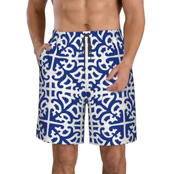 Мужские плавки цвета индиго, быстросохнущие шорты для плавания, эластичные водные пляжные шорты с компрессионной подкладкой, карман на молнии S
