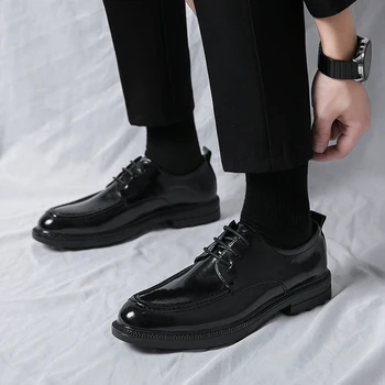 Мужские туфли-оксфорды на шнуровке, модная повседневная деловая мужская обувь ручной работы с квадратным носком, дышащая дизайнерская обувь, мужская