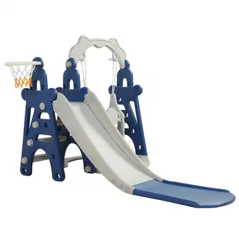 Набор детских горок и качелей, игровой набор Climber Slide с баскетбольным кольцом, серый и синий