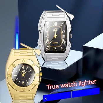 Новая Зажигалка с металлическим циферблатом для часов, Подарок, Ветрозащитный Фонарь, Турбо-прикуриватель, Бутановые Зажигалки, Надувные Аксессуары для курения