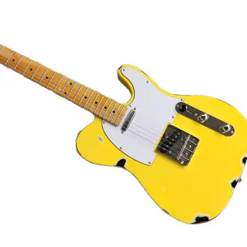 Новая электрогитара TL желтого цвета в стиле ретро с кленовым грифом. Бесплатная доставка