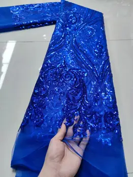 НОВОЕ Королевское Синее Кружево С 3D Аппликацией, Африканская Кружевная Ткань, Высококачественный Кружевной Материал, Нигерийские Французские Блестки, Кружевная Ткань, Вечернее Платье