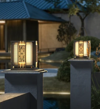 Новый фонарь на воротах в китайском стиле, светильник на дверной стойке, светильник на наружной стене, водонепроницаемый ландшафтный светильник