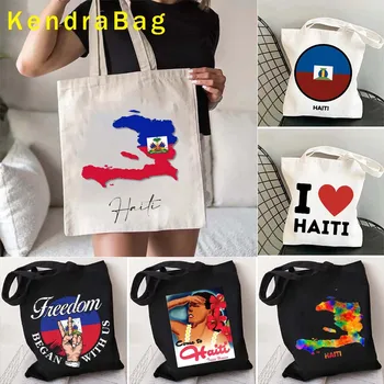 Подарок Гаитянской девушке Герб Гаити Карта страны Флаг Наследие Женщины Сердце любви Sunset Shopper Холщовая сумка-тотализатор Эко Сумки для покупок