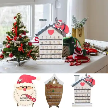 Рождественский подвесной Адвент-календарь на 24 дня, красно-белый Санта-Клаус, дизайн в виде снежинки и лося, деревянное украшение для обратного отсчета Рождества