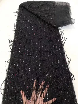 Роскошная кружевная ткань с бисером, хрустальные бусины ручной работы, высококачественный Французский сетчатый материал 2023, Свадебный блеск, Африканский тюль