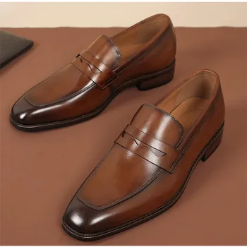 Роскошные мужские модельные туфли-слипоны из натуральной кожи, итальянские мужские лоферы, черно-коричневая брендовая официальная мужская повседневная обувь Oxford