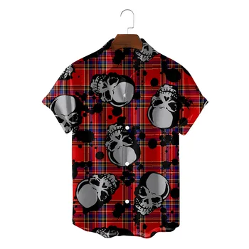 Рубашки в готическом стиле с черепом Демона ужаса, мужская одежда, Гавайская пляжная рубашка с 3D принтом, Топы y2k, Винтажная одежда, блузка с лацканами