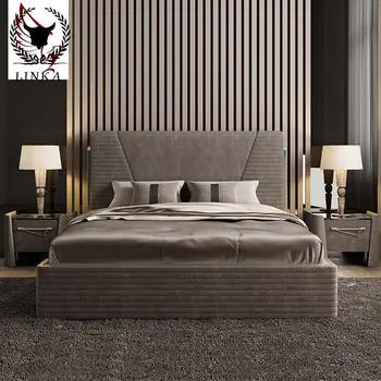 Светлая роскошная двуспальная кровать из массива дерева в итальянском стиле, главная спальня, простая большая кровать, современная высококачественная мебельная комбинация, новый продукт